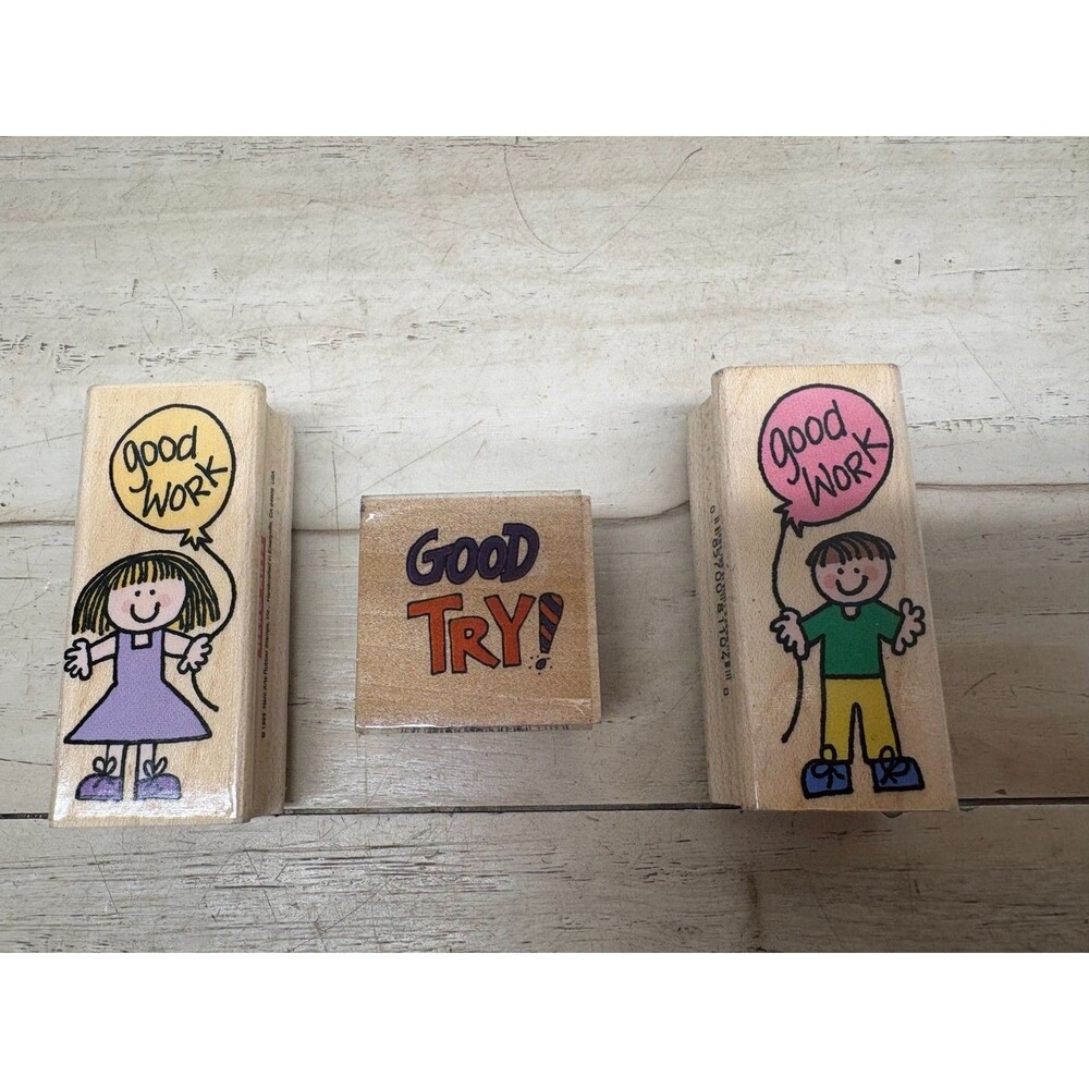Set Of 3 Wood Mounted Rubber Stamps
